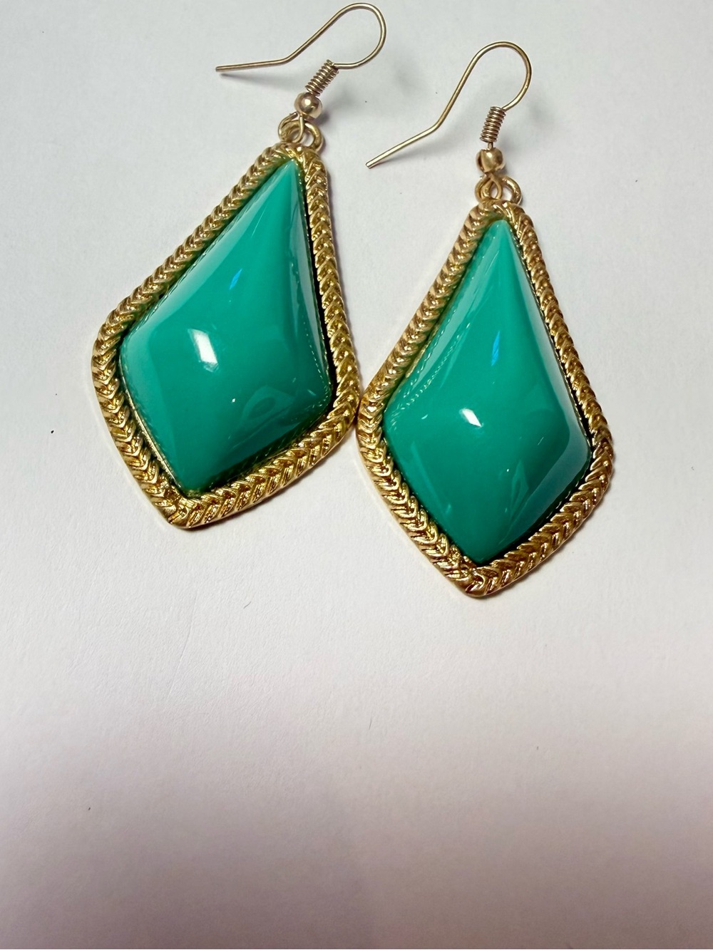 Vintage Gold Tone Green Turquoise Statement Drop Earrings